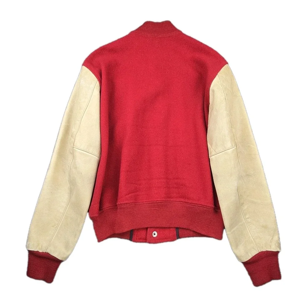 Vintage Lowe & Campbell Varsity Letterman Jacket 50s Red Wool‎ Tan Leather Small